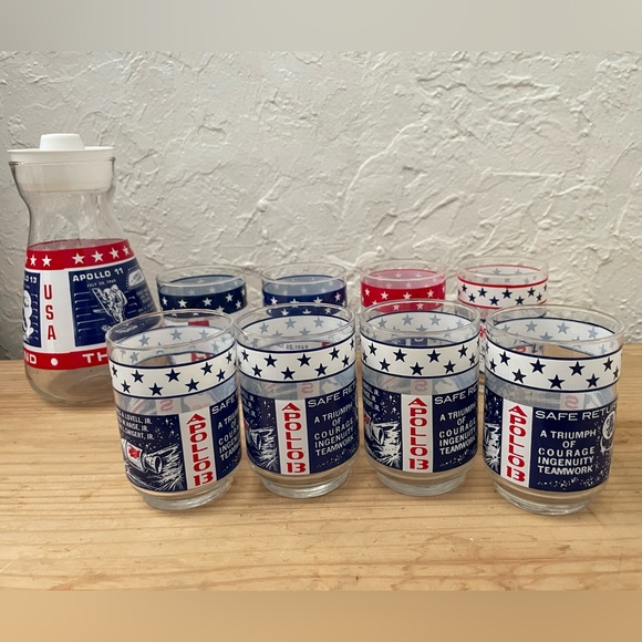 8 Vintage Collectable NASA whiskey glasses & pitcher - Picture 5 of 14